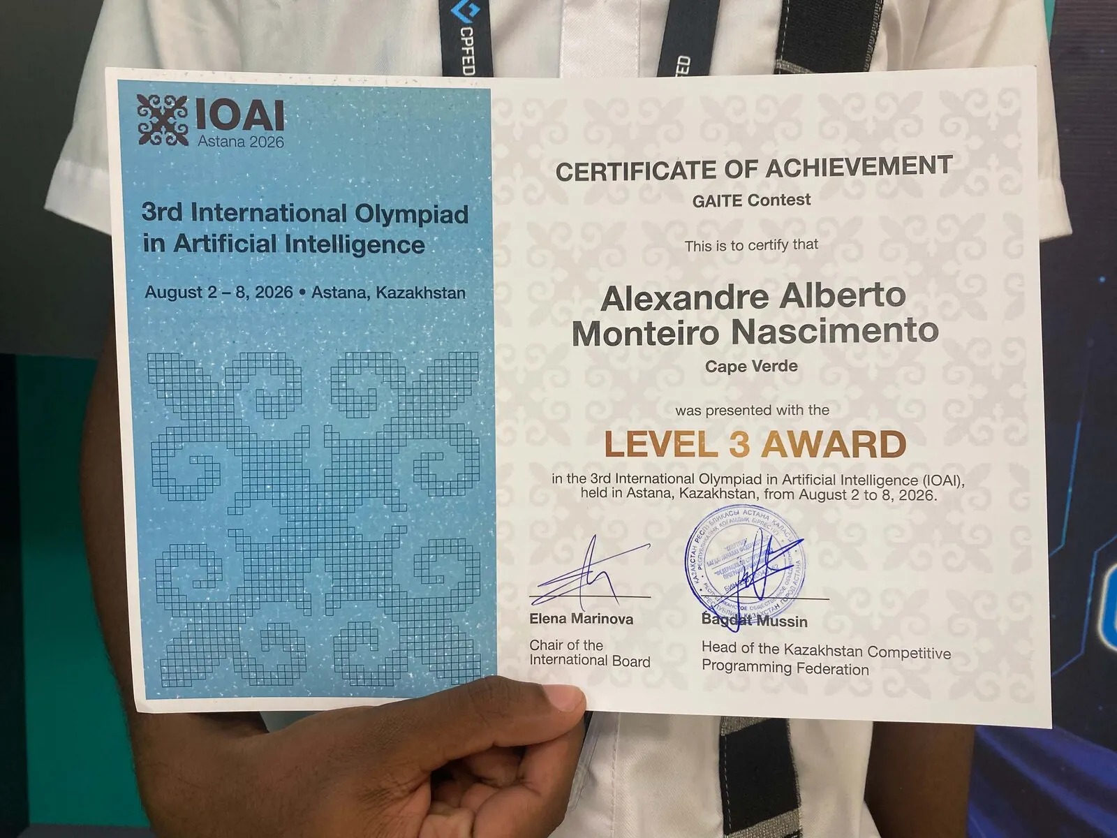 Certificado de distinção de Alexandre Alberto Monteiro Nascimento