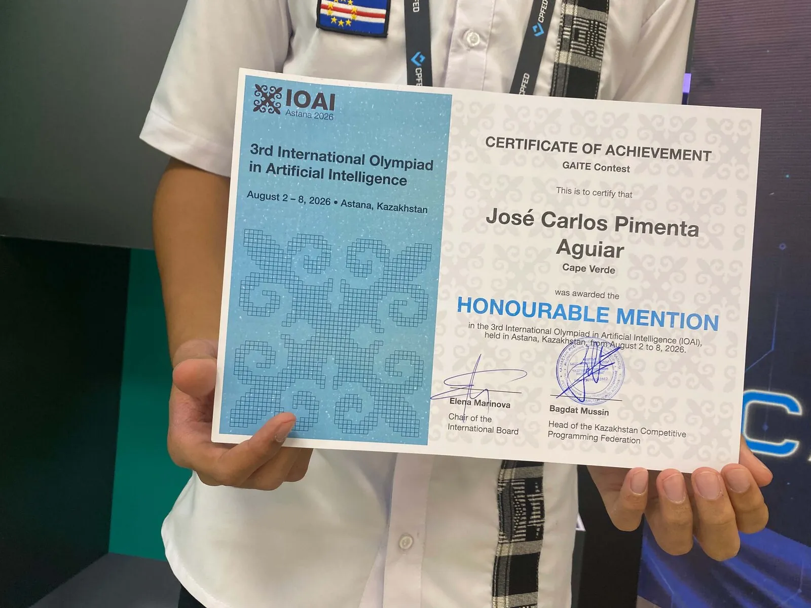 Certificado de menção honrosa de José Carlos Pimenta Aguiar